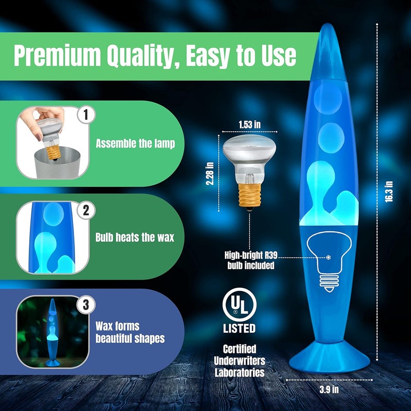 JAMBO 16" Beautiful Lamp- Blue with White/Blue Wax, Relaxing Liquid Light, Night Light Nightlight, Home Decor Living Room Office Bedroom Lamp for Adults Teens Kids, Magma Motion - Image 4